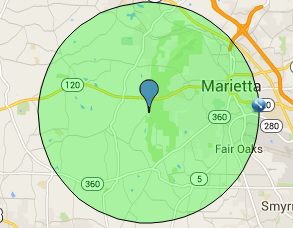 Marietta, Kennesaw and Powder Springs pet sitting service area